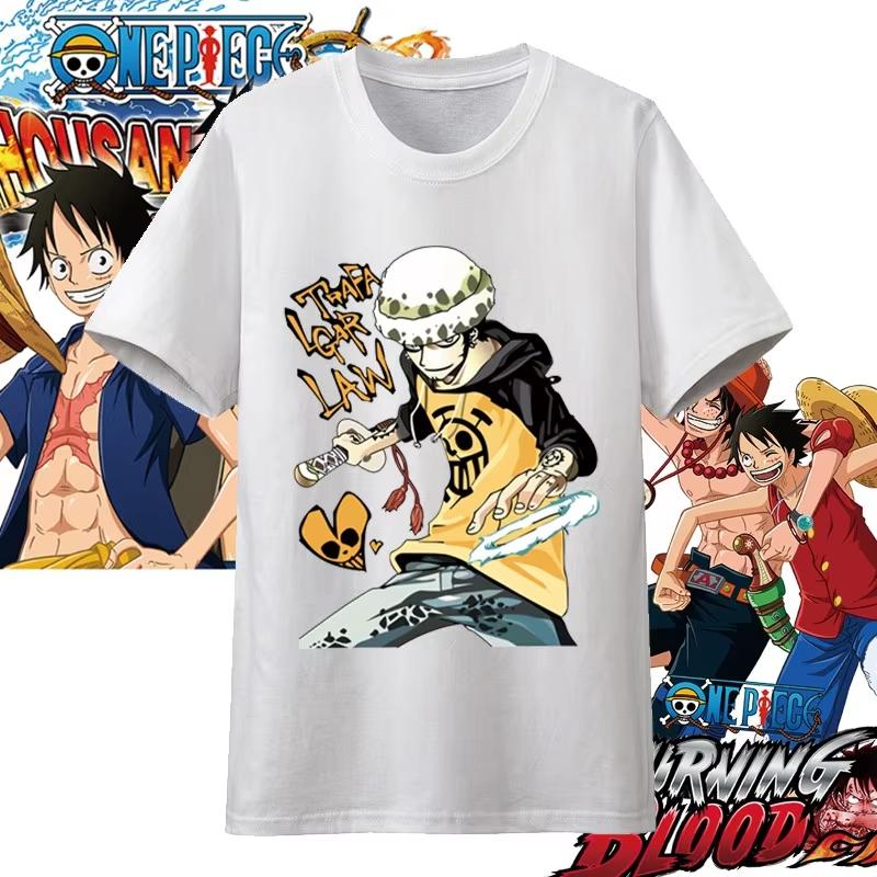One Piece Anime Character Printing Oversized Cotton Tshirt Men and Women Comfortable Y2K Childrens Clothing Summer Tshirt