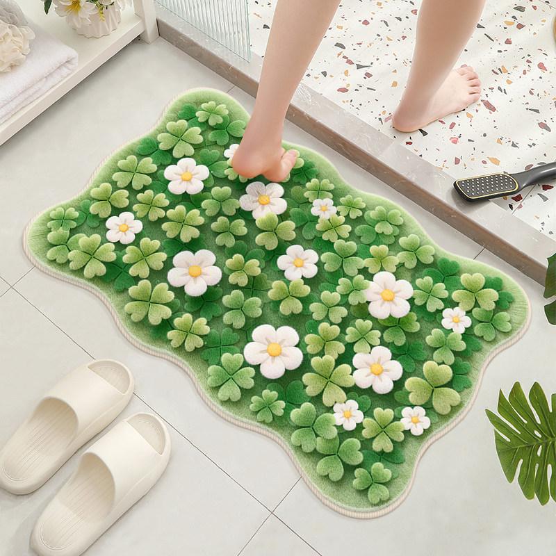 Small Fresh Flower Bathroom Floor Mat Hot-selling Imitation Cashmere Floor Mat Household Bathroom Door Absorbent Foot Mat
