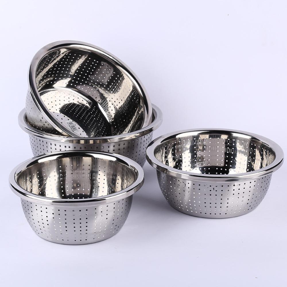 Multiple Drainage Holes Stainless Steel Drain Basket Widened Edge Drain Basin  Fruits