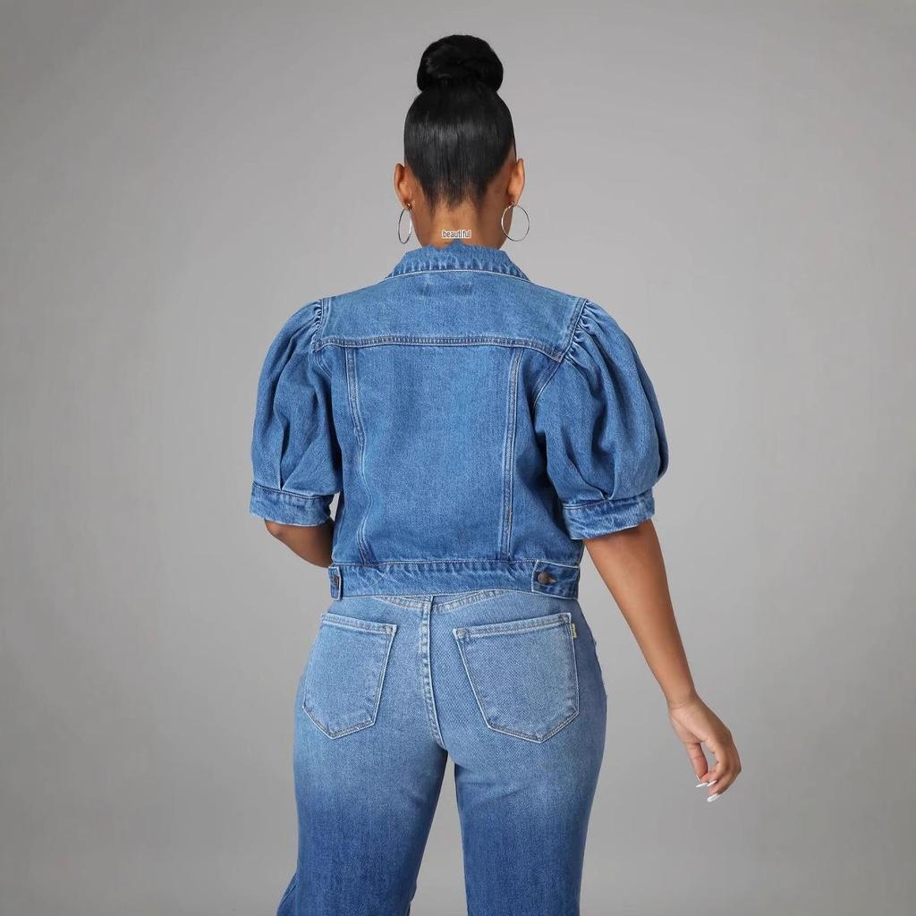 New Style Women's Denim Puff Sleeve Short Jacket