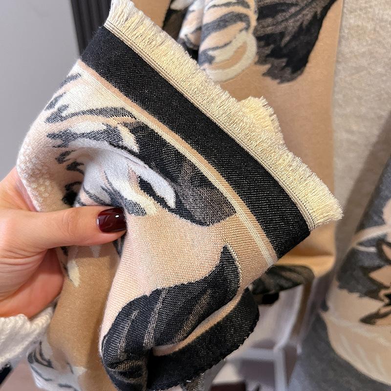 Women'S Sunflower Jacquard Scarf Autumn And Winter Warm Shawl Air Conditioning Blanket Premium Scarf Travel Multi-Purpose