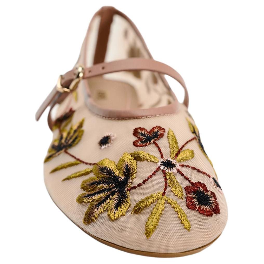 Zara Floral Embroidery Flat Mary Jane Shoes Women Shoes Rose-Red 12509410
