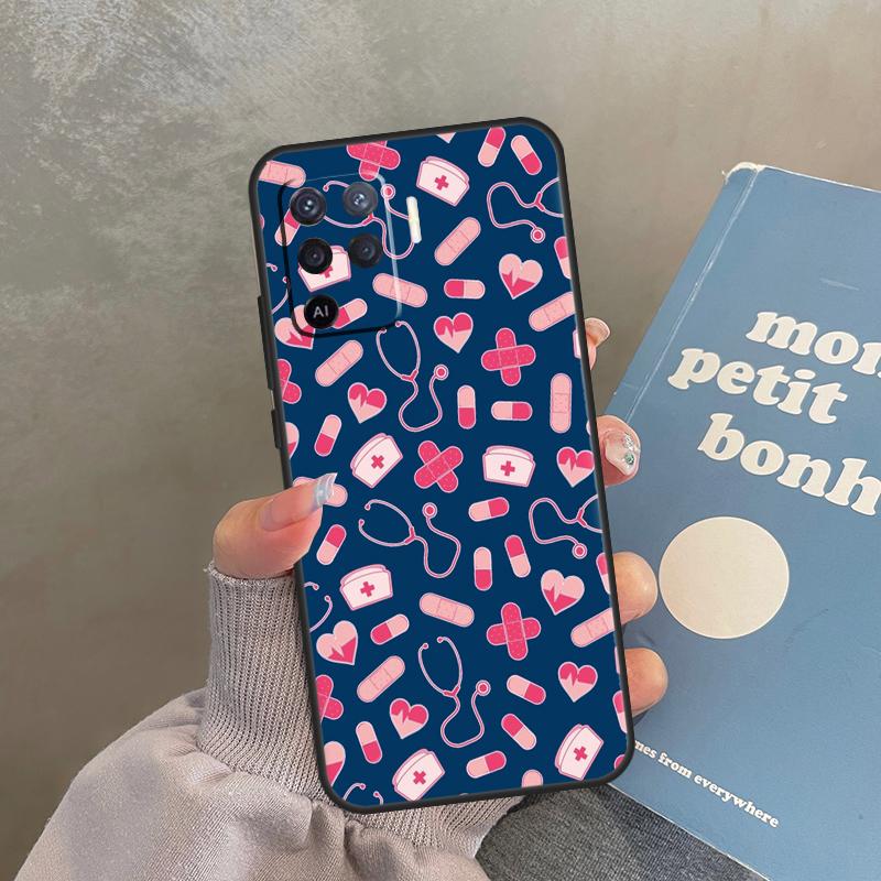 Doctor Nurse Heart Stethoscope Case For Oppo A98 A78 A79 A18 A38 A58 A40 A60 A80 A16 A76 A96 A15 A74 A94 A54 A17 A77 Cover