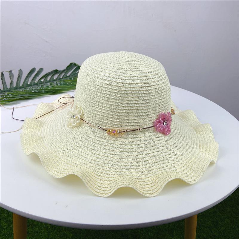 Straw hat wavy beach hat women's sun protection seaside big eaves hat sun hat spring and summer versatile sun hat wreath hat