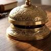 Brass Hotel Desk Bell: Hand Engraved Floral Service Bell