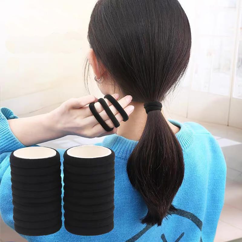 Hair tie black rubber band no marks ponytail ring high elasticity holder thick stylish accessory outer diameter 4cm (standard circular)