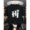 European Size Men's Creative Hi Letter Print T-Shirt, Crew Neck Casual Street Style Short Sleeve Top, All-Season Menswear Tee