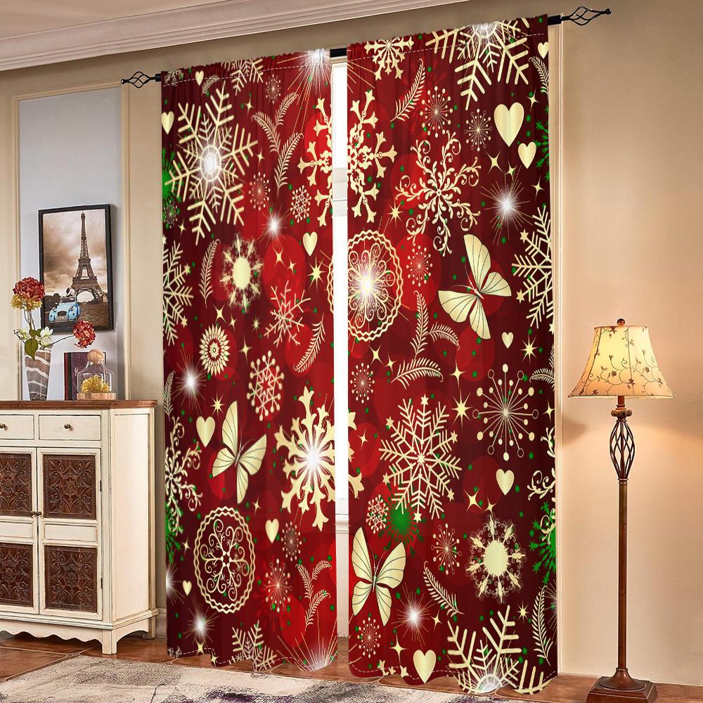 2 pieces, red sparkling Christmas decoration curtains -30% blackout - suitable for living room, bedroom, kitchen, home decoratio