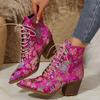 Ethnic Pointed-Toe Ankle Boots for Women Embroidered Platform Heels Fashion Spring Winter Ladies Shoes Botas