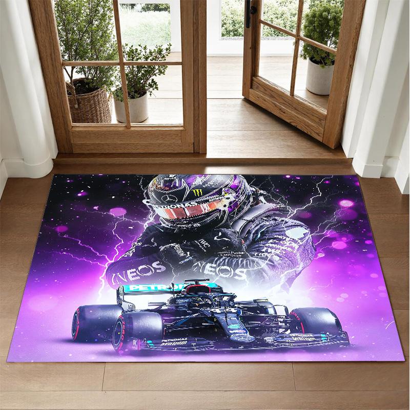 Lewis Hamilton Design Crystal Velvet Rug Soft Decorative Mat for Bedroom Entrance