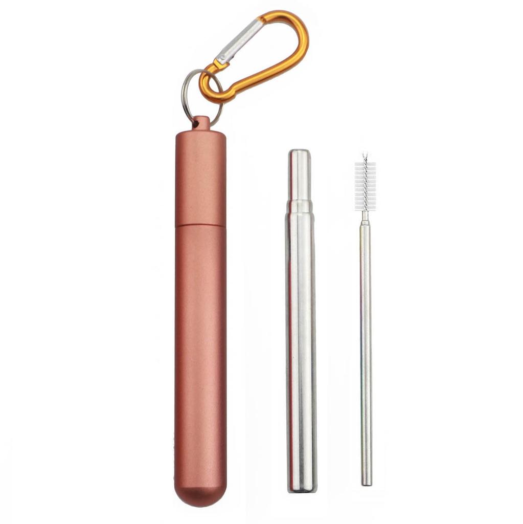 Reusable Telescopic Straw 304 Stainless Steel Metal Straw with Cleaning Brush Collapsible Portable Drinking Straw Set for Travel