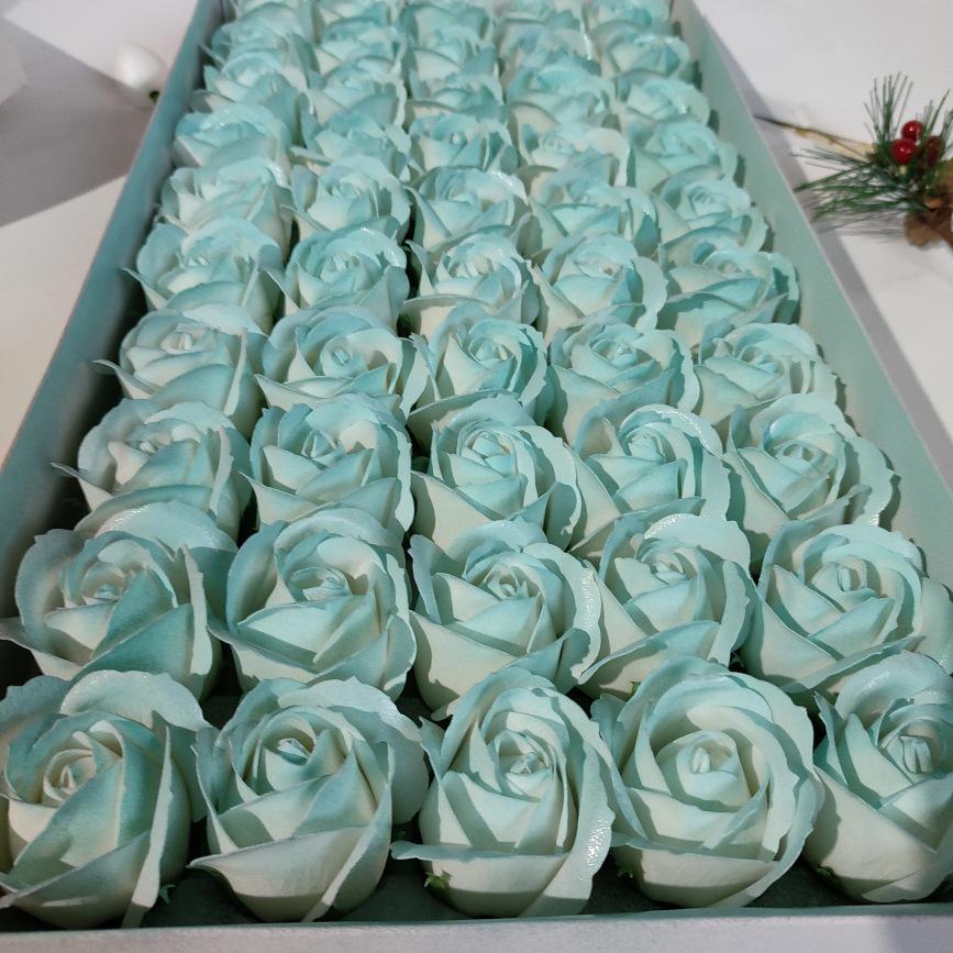 Eisblaue dreilagige Rosen-Seifenblume mit Basisstütze - DIY handgefertigte florale Materialien