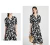 Heavy 19 Mu Mulberry Silk 26 Spring/Summer V-neck Reduced Age Printed Waist Elegant Medium to Long Dress