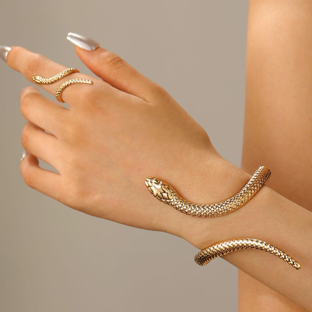 Punk Snake Bangles Ring Set For Women Snake Opening Cuff Bracelet Aesthetic Fashion Jewelry Pulseras Mujer Manchette