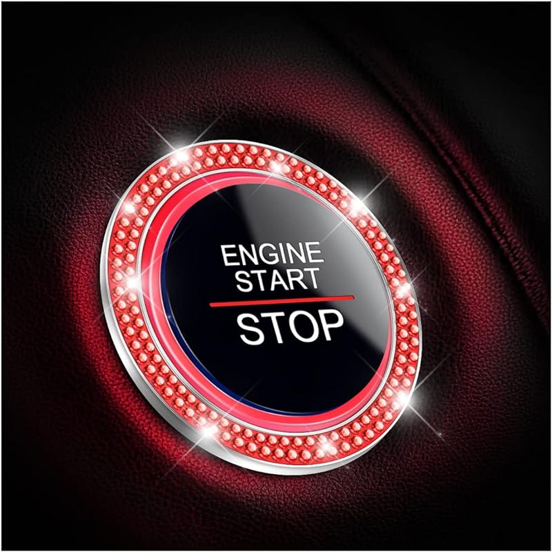 AUKEPO Car Shiny Crystal Rhinestone Engine Start Ring Decal,2 Pack Car Button Start Button Cover/Sticker,Key Ignition Knob Shiny Ring,Shiny Car
