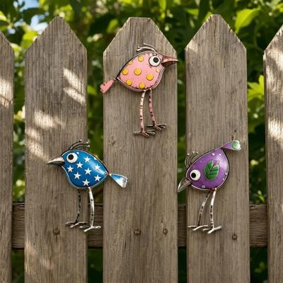 3 Piezas de Arte de Pared de Pájaros de Madera Decoración, Colgantes de Pared de Pájaros Desgastados, Escultura de Pared de Pájaro Divertido de Piernas Largas, Decoraciones de Pared Boho Estilo Granja para Exteriores