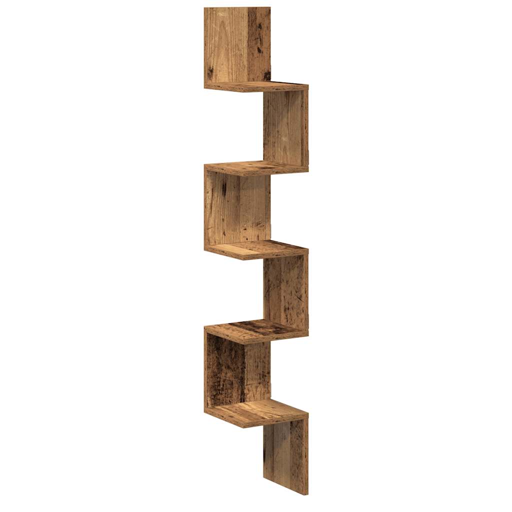 Creative design corner shelf, artistic wall mounted decorative storage rack, craft oak 20x20x127.5 cm material