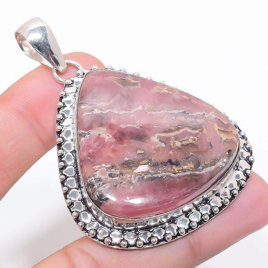 Natural Rhodochrosite Gemstone 925 Sterling Silver Jewelry Pendant 2.52" g3g87