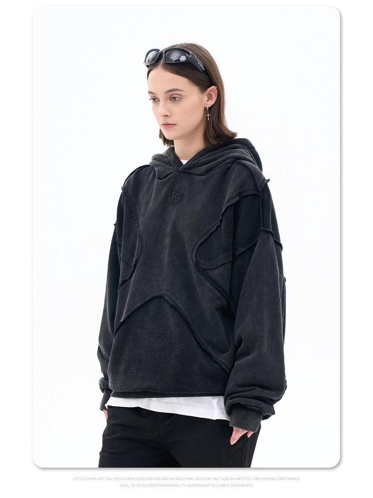 Lan Hai Men's Hooded Sweatshirt | 2025 Autumn/Winter Collection | Trendy Reverse Stitch Design | Solid Color | High Street Style