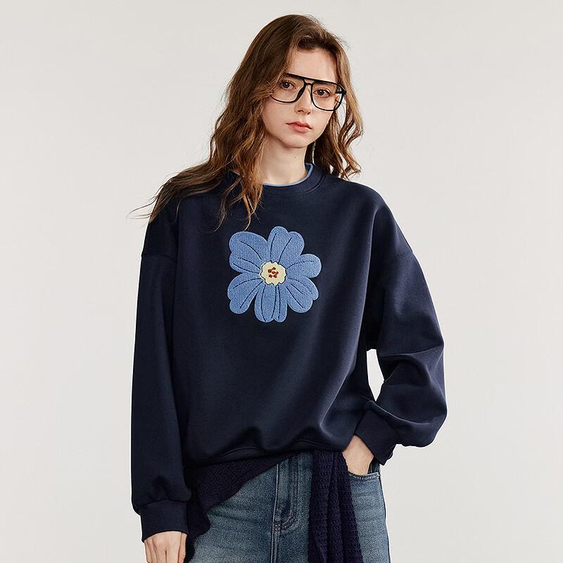 Chuyu Damen Grün Mohnblume Besticktes Rundhals-Sweatshirt