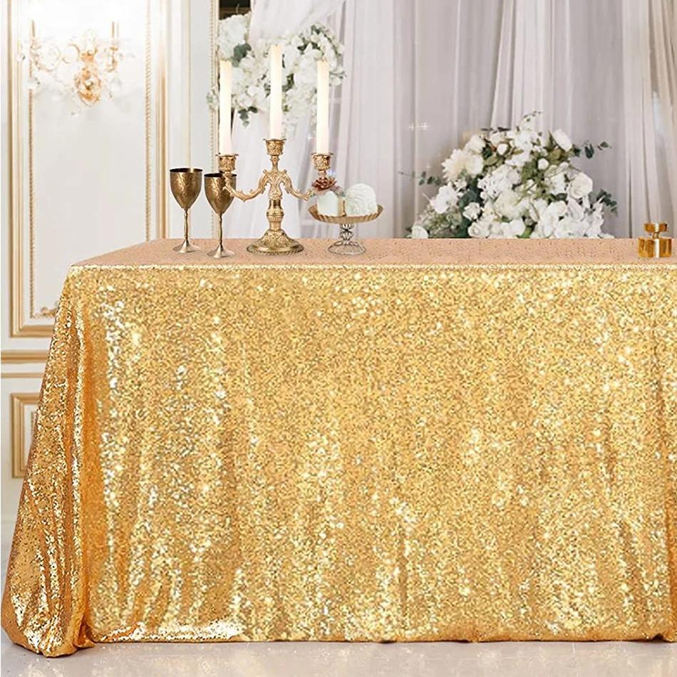 Gouden Sequin Tafelkleed Rechthoekige Tafelhoes Voor Kerstmis Bruiloft Verjaardag Zakelijke Cocktailfeest Decor 100x130cm goud
