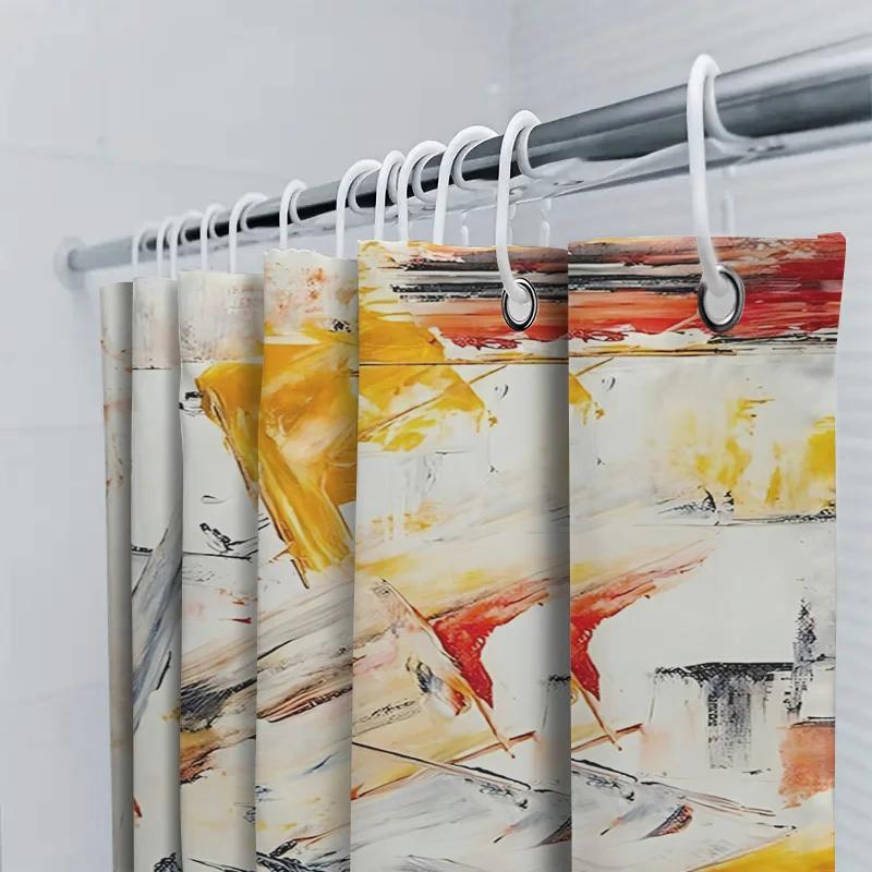 Abstract Art Shower Curtain Splendid Red Yellow Print For Home Decor Bathroom Decor Waterproof Fabric