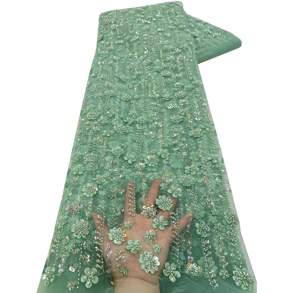 5 Yards African Sequins Bead Lace Fabric High Quality French Embroidery Nigerian Tulle Lace Fabric For Women Wedding Dress Craft
