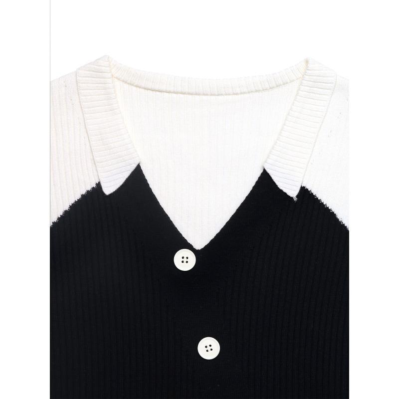 YYFS Dámské módní ležérní podzimní zimní svetry s barevným blokovým potiskem, dlouhým rukávem a výstřihem do V