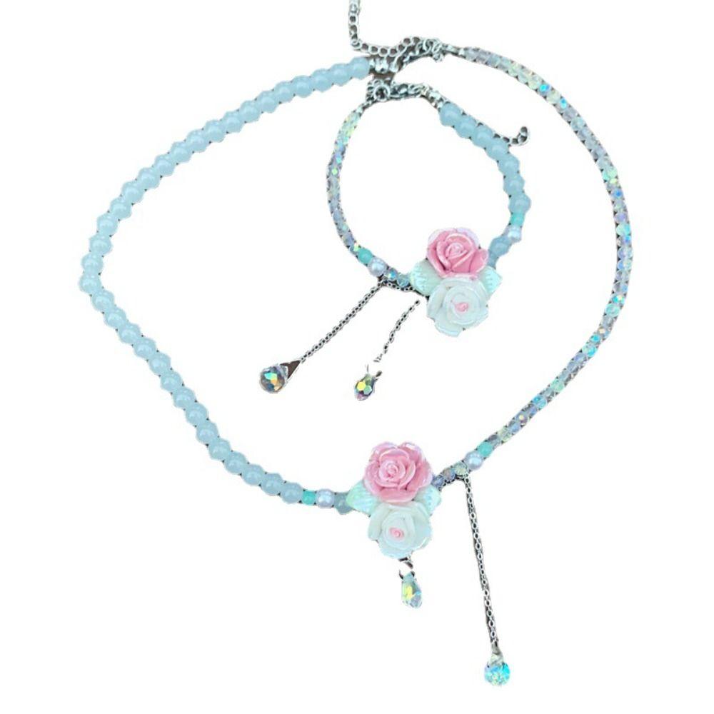 

Colourful Rose Necklace Irregular Pendant Necklace Cartoon Collar Bone Chain Girls