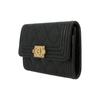 CHANEL 21K Winter Leboy  Gold Buckle  Diamond Pattern  Snap Closure  Textured Litchi Leather  Top Handle Bag  Card Holder  Wallet  Women's  Black