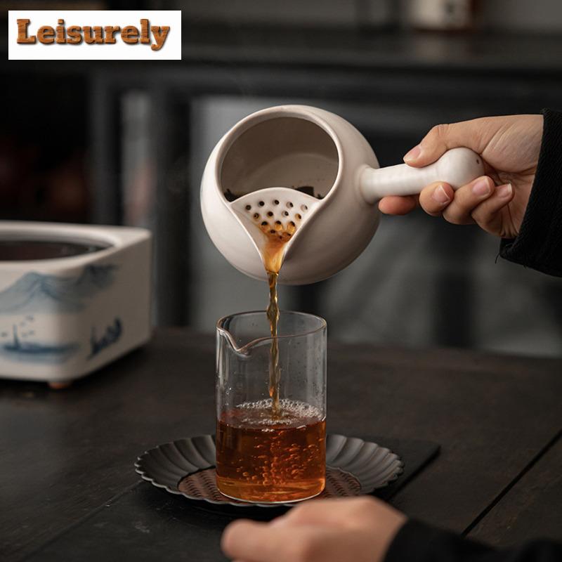 Retro Soda Glaze Ceramic Teapot Hand-painted Landscape Lifting Beam Pot Boiling Water Side Handle Kettle For Electric Stove