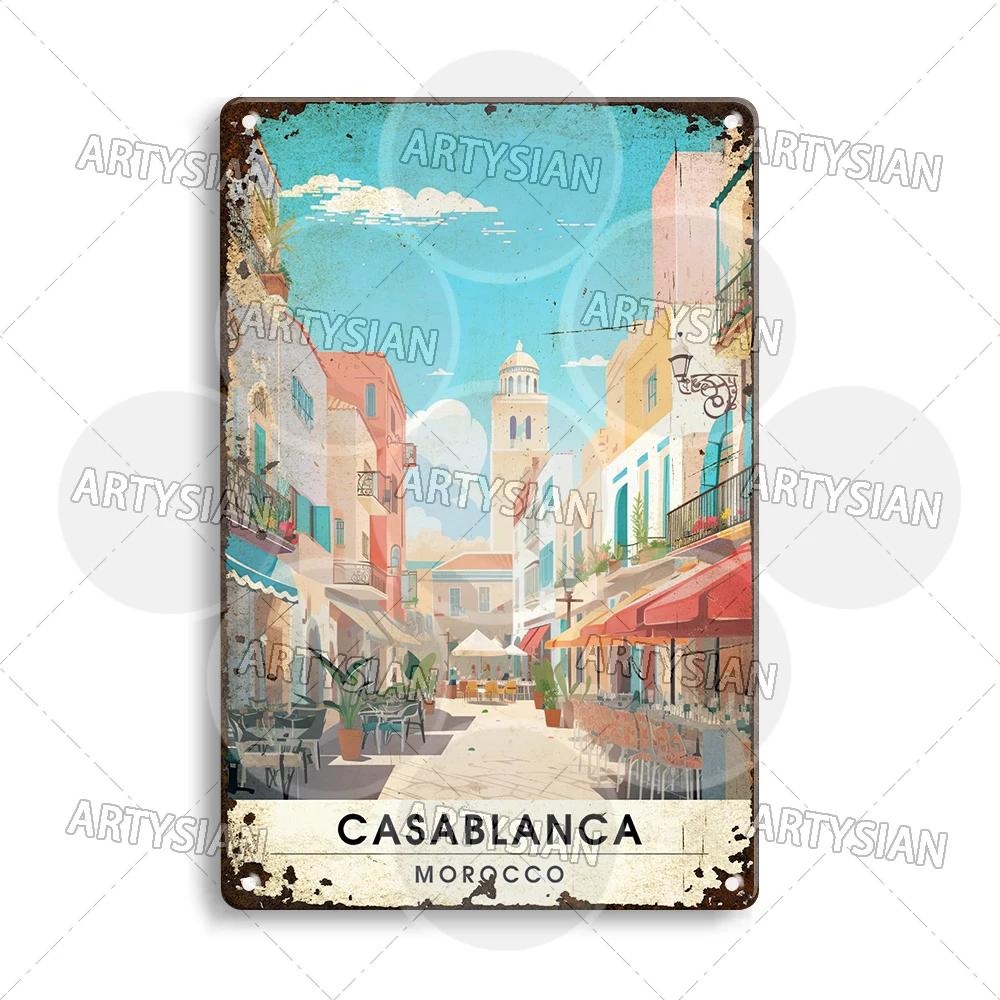 Maghreb Travel Cityscape Metal Sign Egypt Algiers Algeria Djerba Tunisia Marrakesh Morocco Alger Hoggar Oran Casablanca Agadir