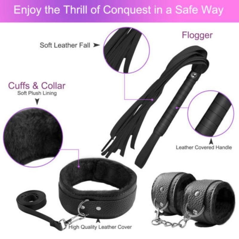 10PCS BDSM Set Bondage Restraint Ankle Cuff Collar Whip Sex Toys for Couple