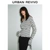 UR Women's Color-Blocked Striped Pleated Long Sleeve T-Shirt