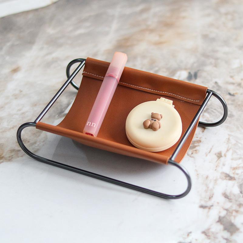 Light Luxury Bedroom Accessories Storage Tray Model Room Study Cloakroom Desktop Tray Leather Display Decoration Ornaments