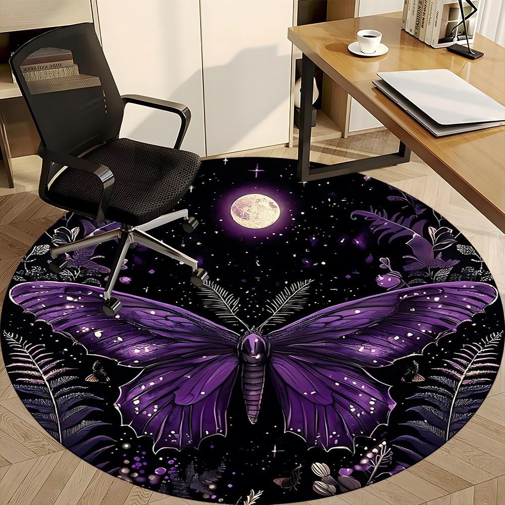 1pc Butterfly Night Office Round Area Rug, Indoor Mat Suitable ForOffice, Under Office Chairs Bedroom Living Room Home Decor, Room Deco 033