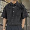 INCERUN Oversized Men Lapel Neck Short Sleeve Striped Print Casual Loose Shirts