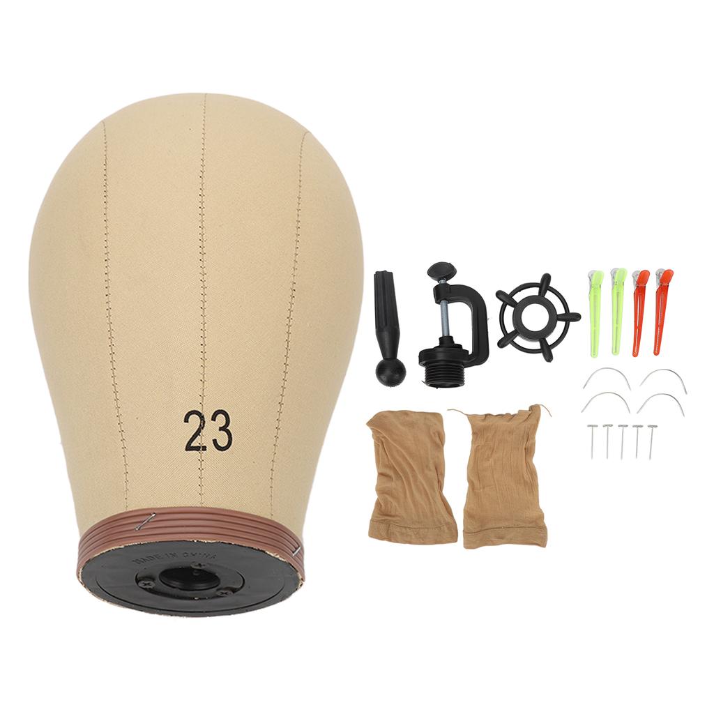 23in Cork Canvas Block Head Reusable Wig Head Display with Stand for Hairdressing Making Wigs