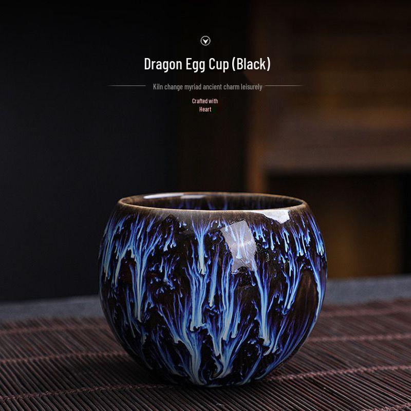 Dragon Egg Jianzhan Ceramic Tea Cup Set - Kung Fu Style with Five Elements Design