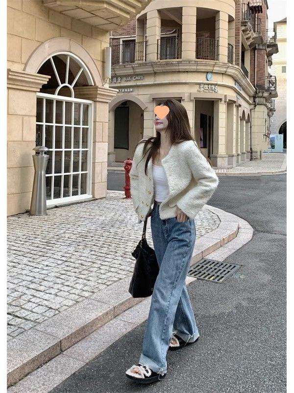 2025 Women's Chic Tweed Double-Breasted Long-Sleeve Coat for Petite (Autumn/Winter Collection)