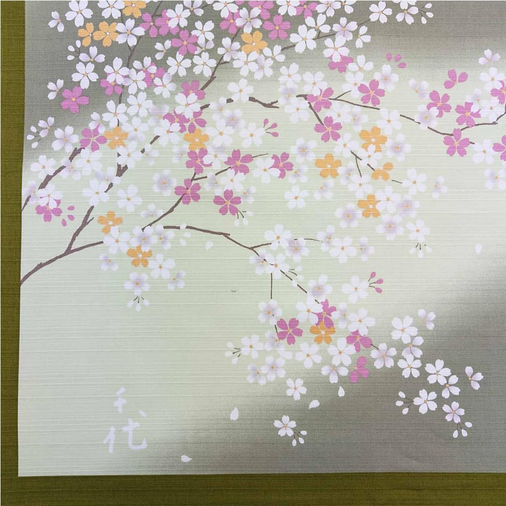 Uno Chiyo Large Sakura Furoshiki Blossom 90cm Cotton Large Sanbi Made in Japan (Cherry Design), Wide, Shantung, Green, Furoshiki, (Praise),