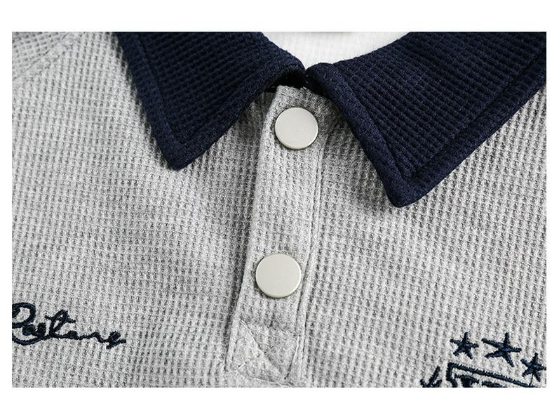 Damska modna koszulka POLO z długim rękawem o luźnym kroju w stylu preppy retro, z haftem literniczym, kołnierzykiem typu turn-down i paskami bocznymi