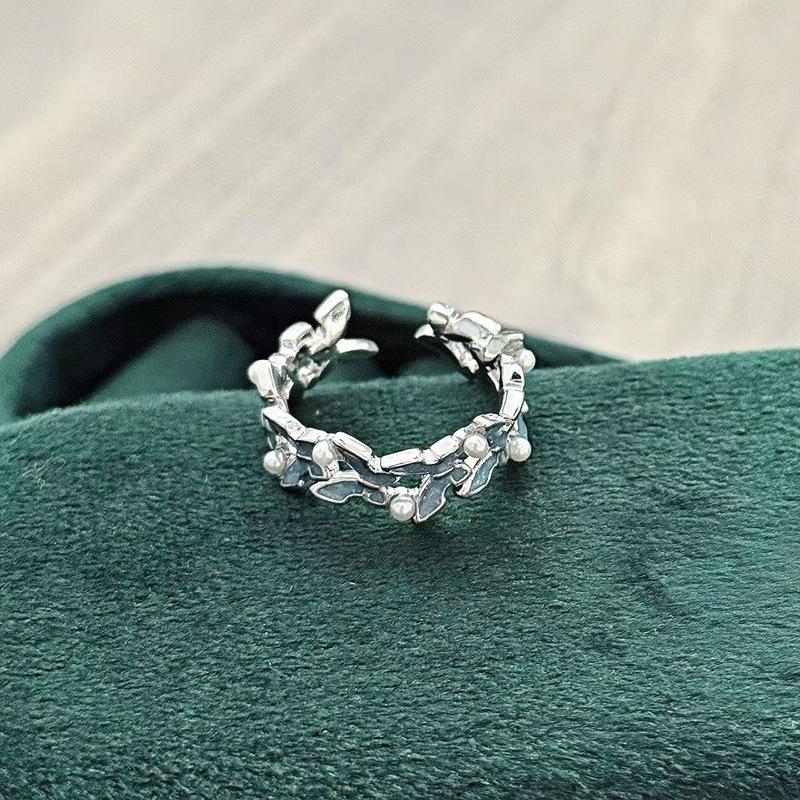 Star Flower Ring~ Blue Enamel Zircon Butterfly Flower Adjustable Opening Ring Women'S Niche Premium Ring