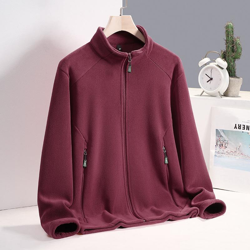 Polar Fleece Stand Up Collar Jacket for Men's Outdoor Leisure with Thick Fleece and Warm Jacket, Fashionable and Versatile Top