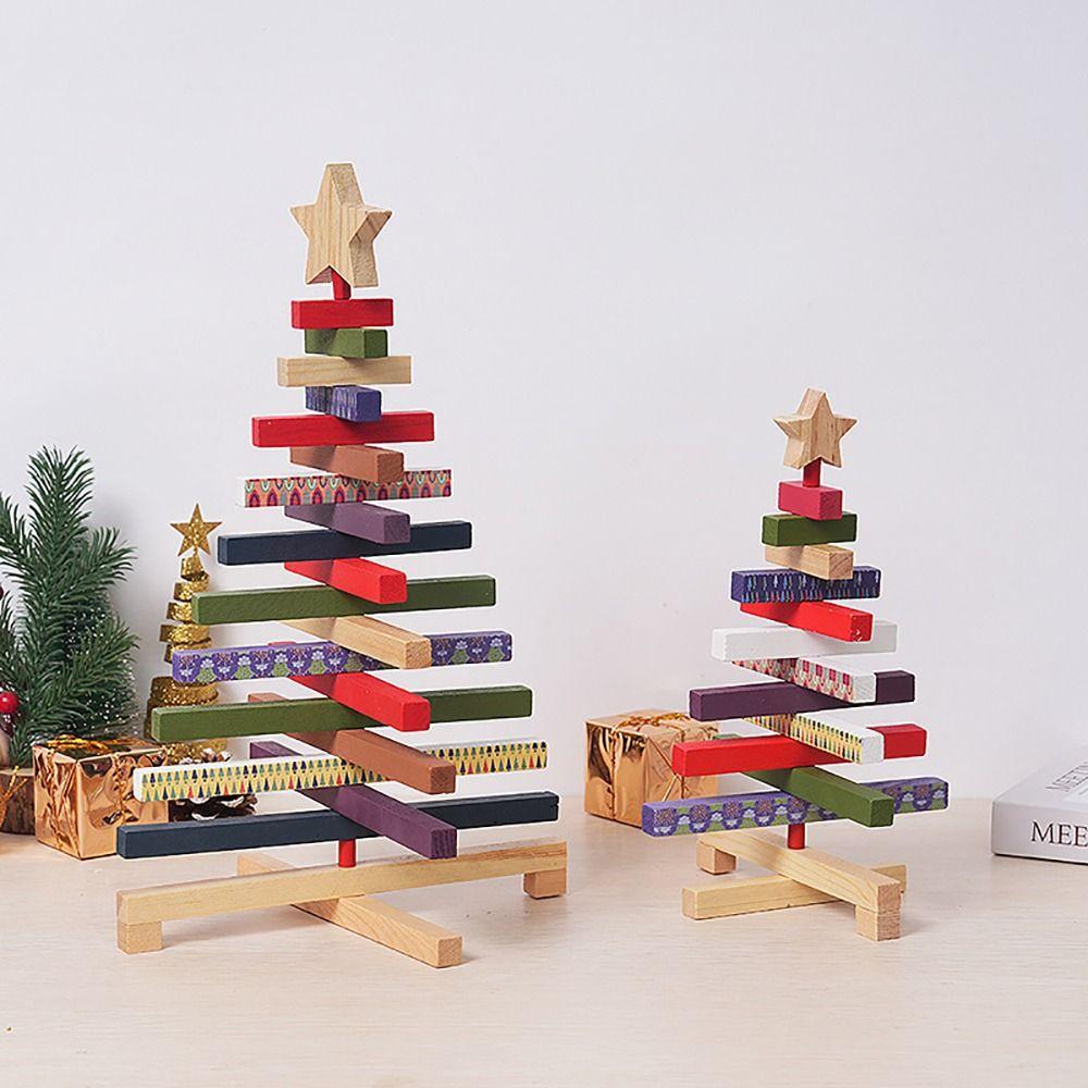 Rotatable Christmas Tree Model Wooden Xmas Tree Statue Delicate Xmas Tree Ornament