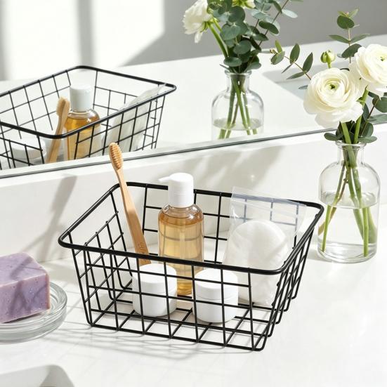 Cesto Portaoggetti in Ferro a Grande Capacità, Cesto Organizer in Filo Stile Nordico, Contenitore Decorativo in Rete Metallica per Piani Cucina Frutta Snack Multi