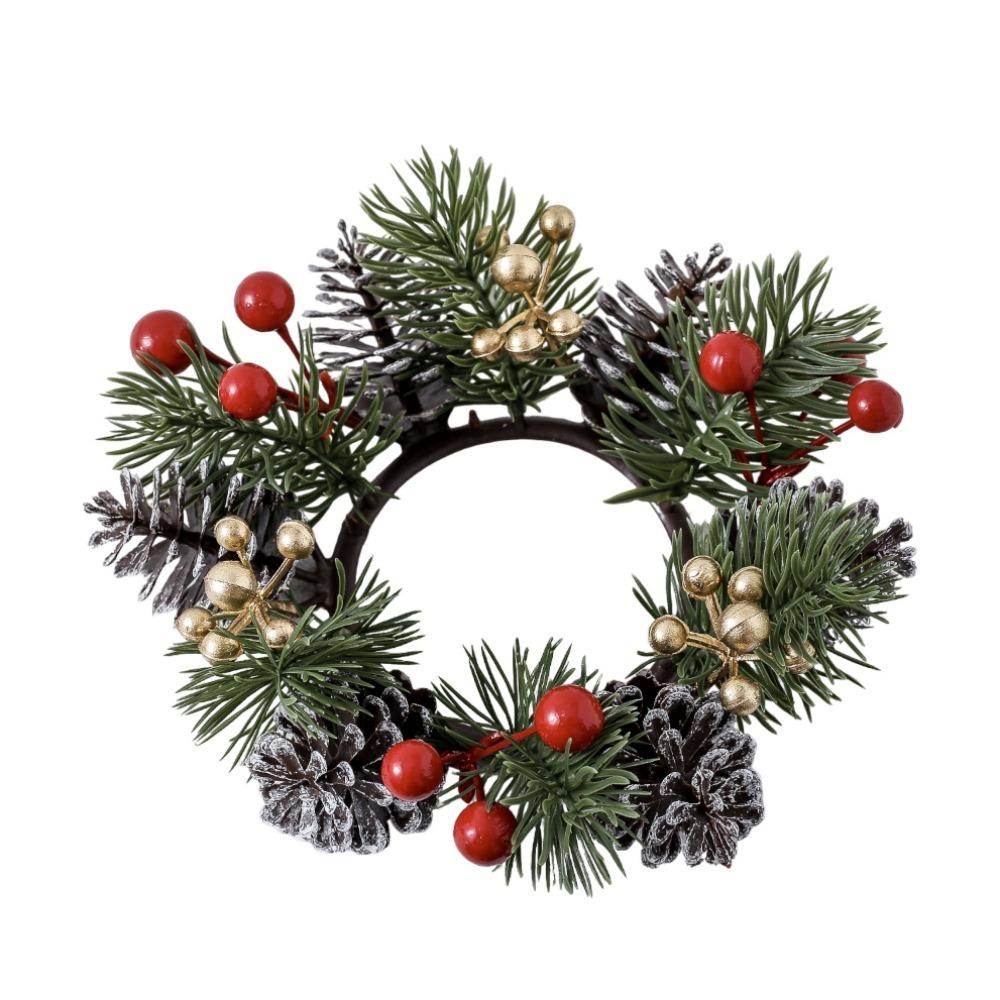 2pcs Nordic Rustic Christmas Candle Wreath with Pinecone and Berry Candlestick Garland  New Year