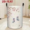 A Round Laundry Basket Featuring Light Pink Cherry Blossoms And Butterfly Wings, Made of Polyester. It Includes a Handle And Is Designed To Save Space