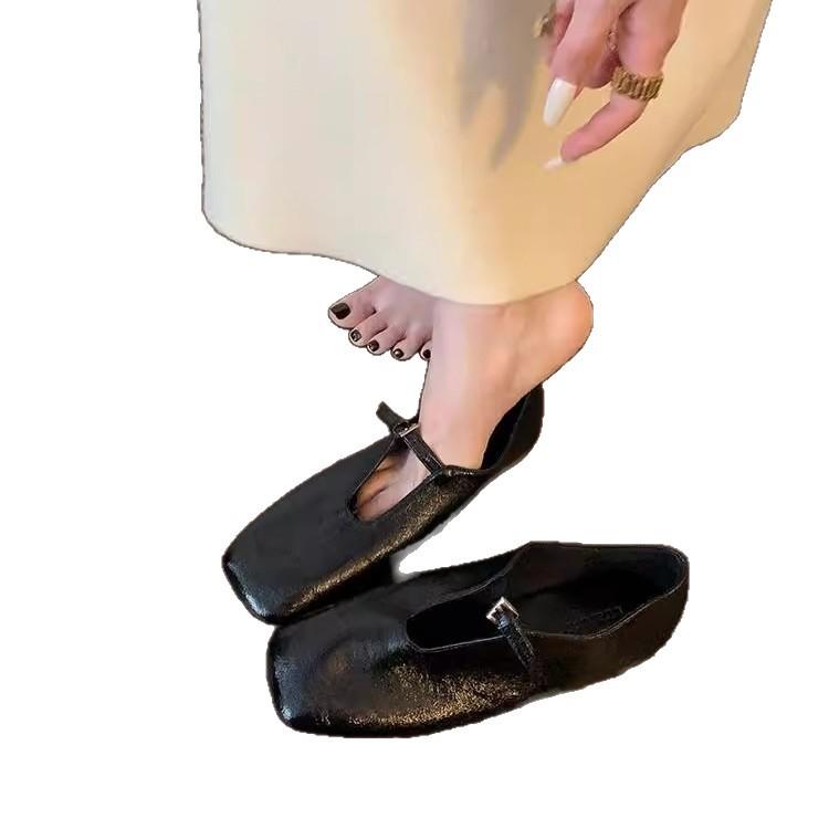 Sheepskin Version~ Retro and Comfortable Square Head Flat-soled Single Shoes Women's Spring New Genuine Leather Grandma Shoes Mary Jane Small Leath