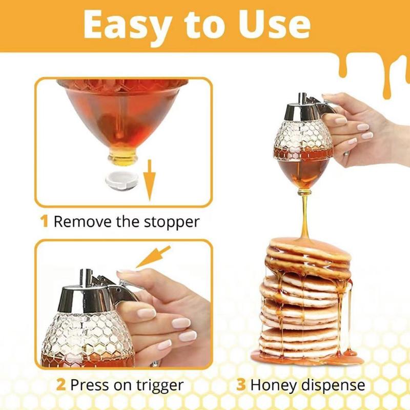 1set Squeezing Bottle Plastic Sealed Can Creative Press Type Honey Jar Funnel Syrup Pot with Base Honey Syrup Sealed Jar